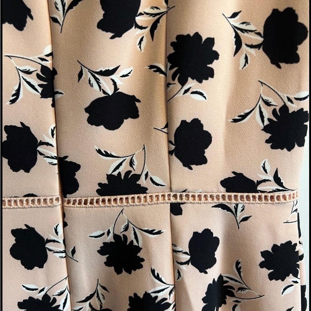 Ann Taylor Sleeveless Floral Tiered Flare Dress Nude and Black flowers Sz 6 - Picture 5 of 7